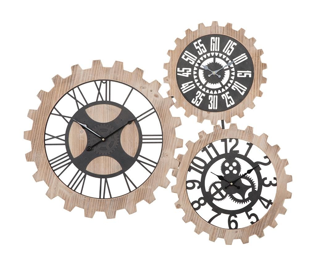 Decoratiune de perete cu 3 ceasuri Gears – Mauro Ferretti, Crem,Maro Mauro Ferretti